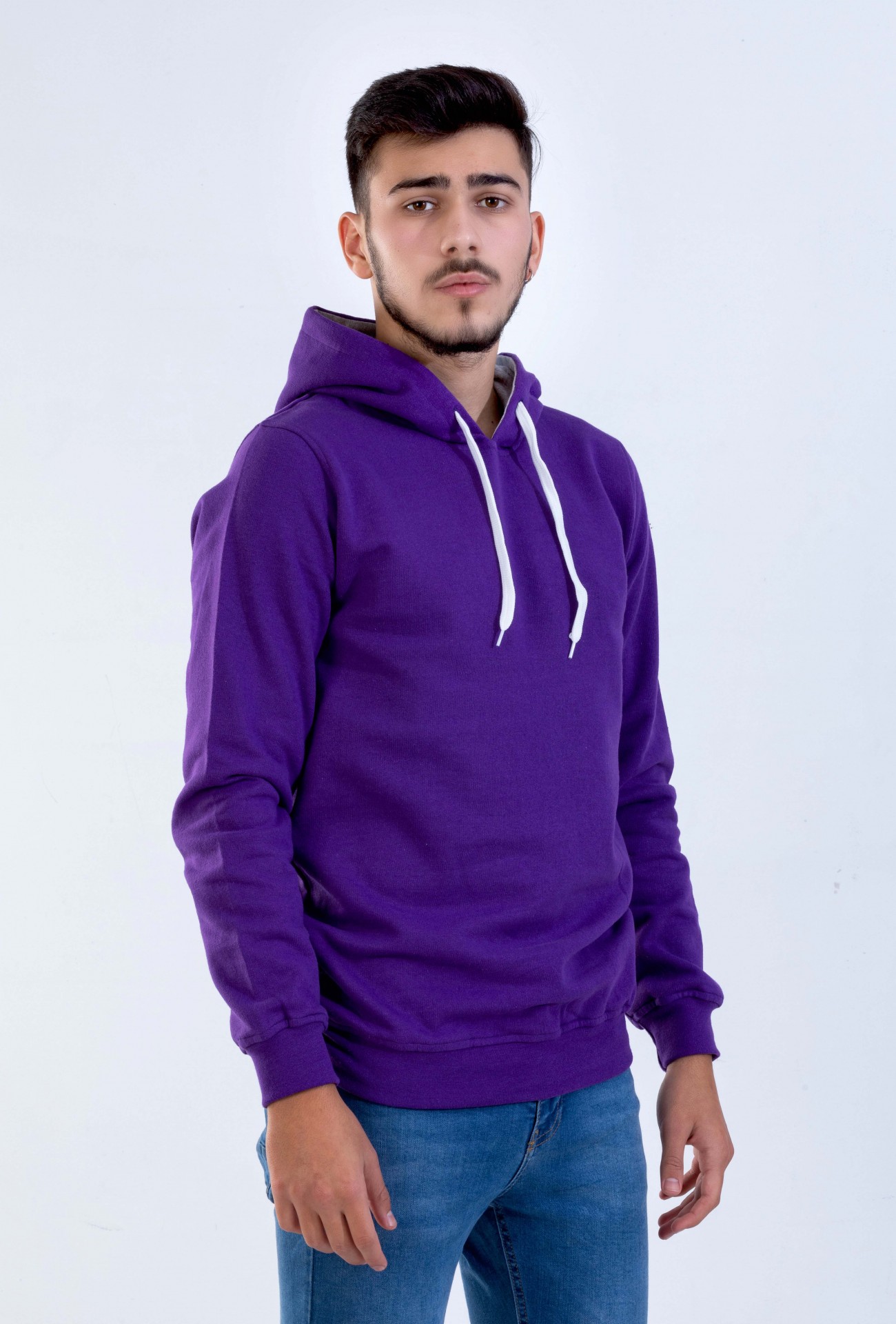 Unisex Mor Kapşonlu Sweatshirt
