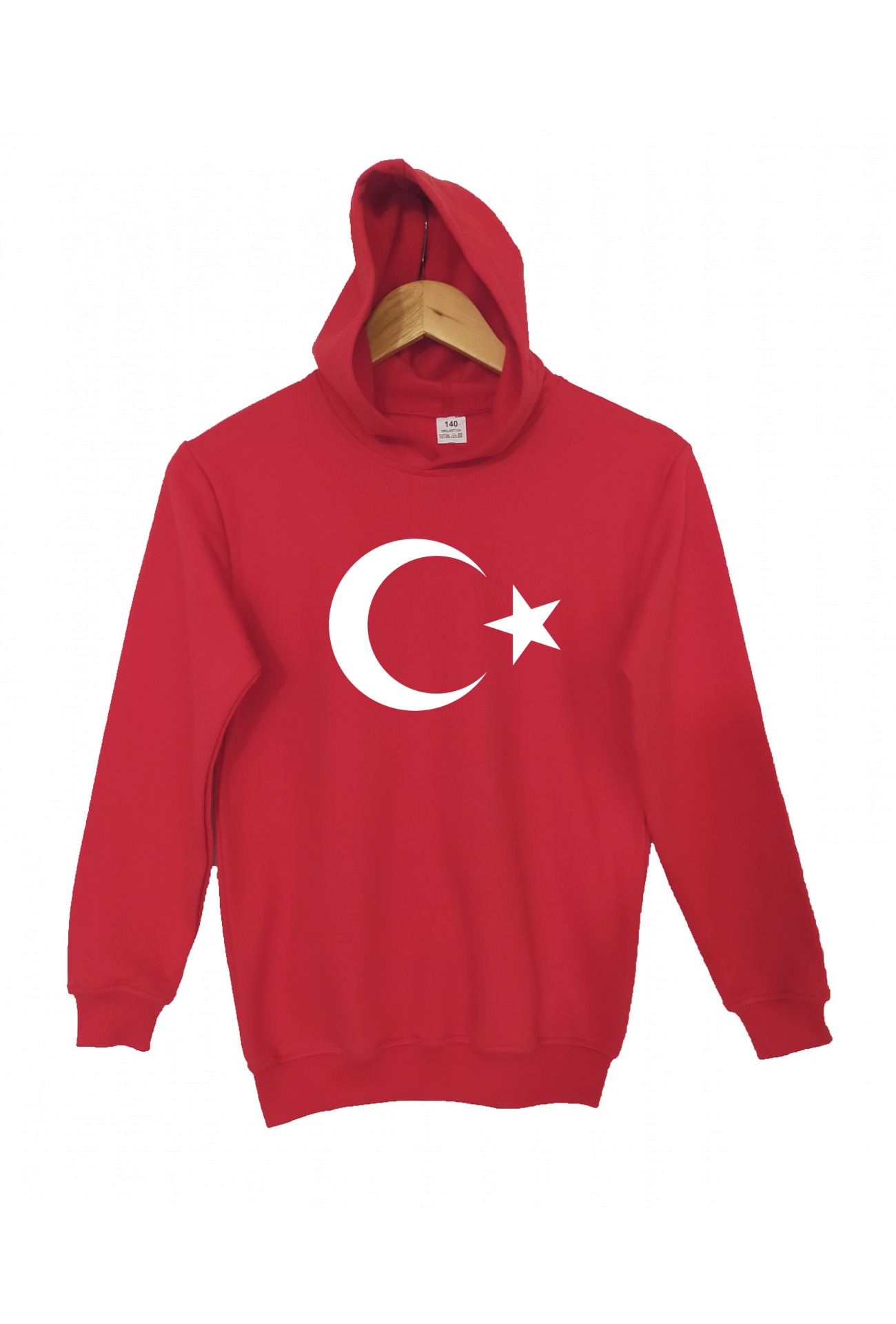 Raf Coll Çoçuk Kırmızı Kapüşonlu Sweatshirt Ay Yıldız Türk Bayrağı Dijital Baskılı Iki Iplik Içi Şardonlu