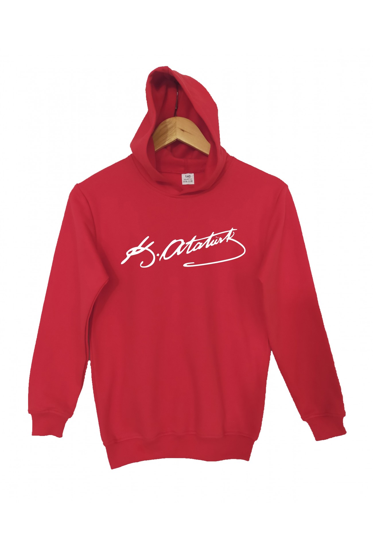 Raf Coll Çocuk Kırmızı Kapşonlu Sweatshirt K. Atatürk Imza Dijital Baskılı Iki Iplik Içi Şardonlu