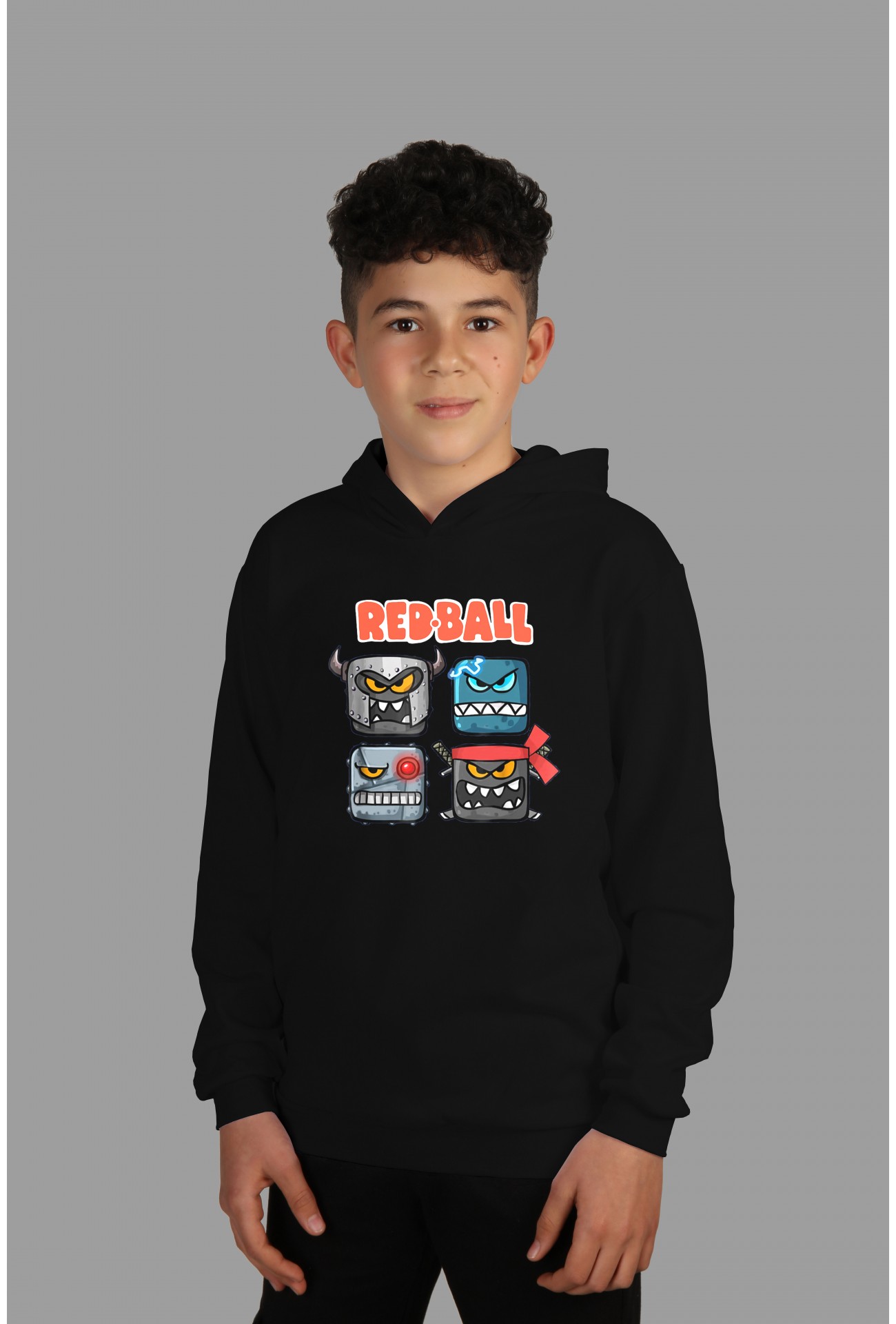 Raf Coll Çoçuk Siyah Kapüşonlu Sweatshirt Red Ball Dijital Baskılı Iki Iplik Içi Şardonlu