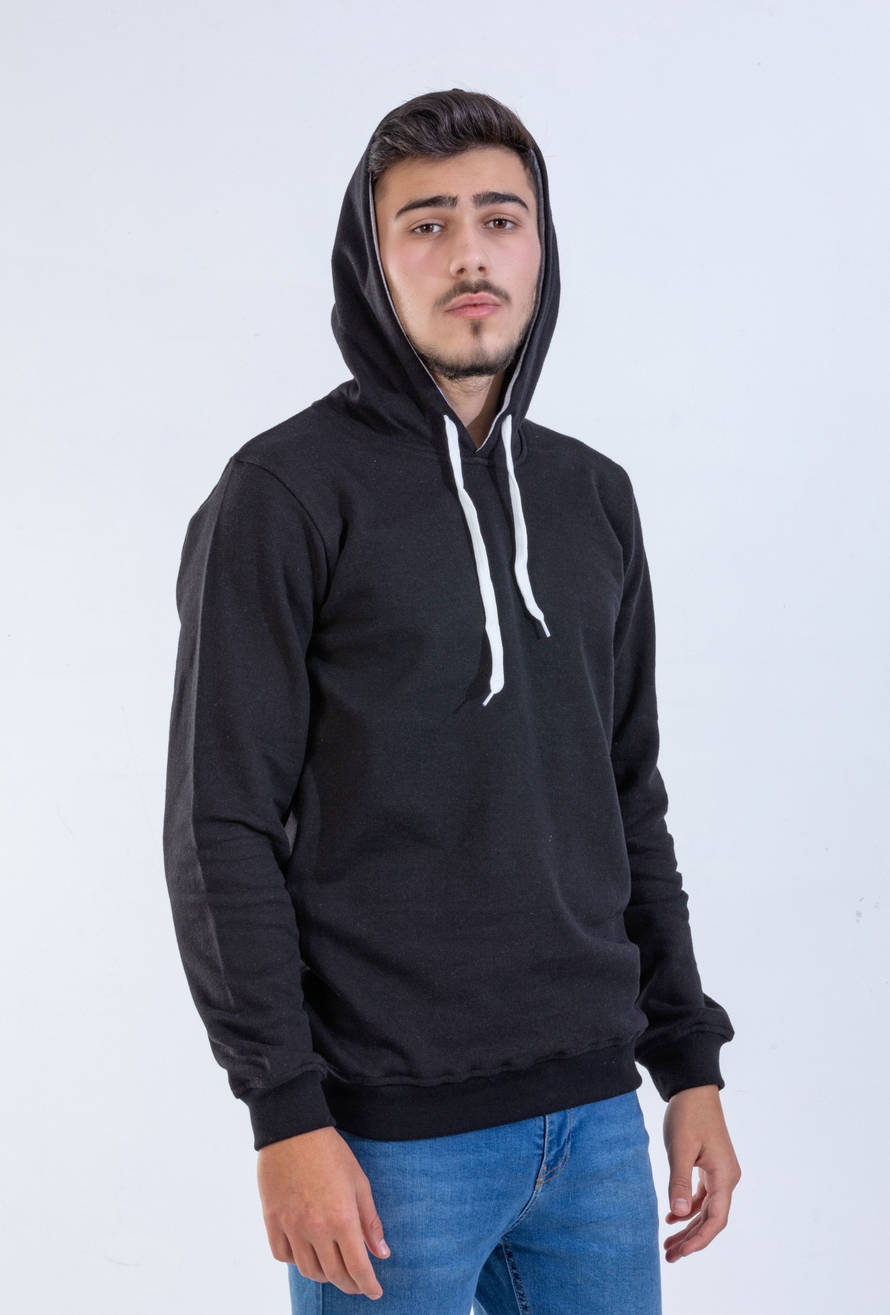 Unisex Siyah Kapşonlu Sweatshirt